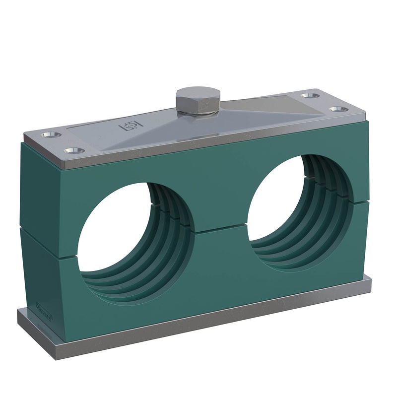 Clamp AssemblyTwin Series Size 4D28mm Polypropylene W10Weld Plate, shortCover Plate, Hex Head BoltProfiled, with Initial Tension