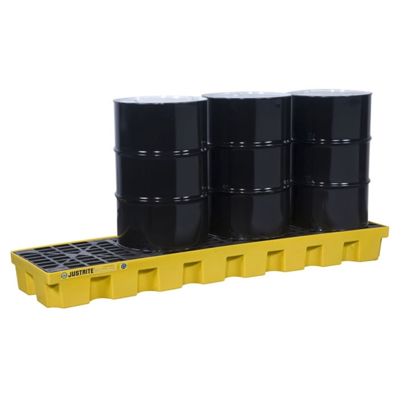 4 Drum Plastic Pallet, In-line, without Drain, EcoPolyBlend, Yellow - 28630