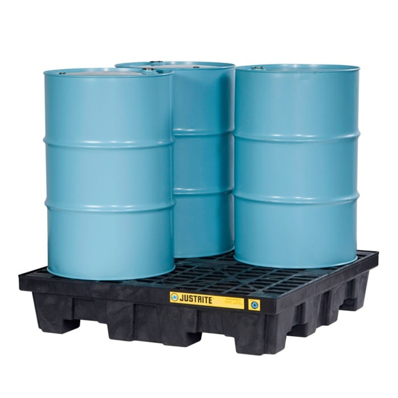 4 Drum Square Plastic Pallet, with Drain, EcoPolyBlend, Black - 28637