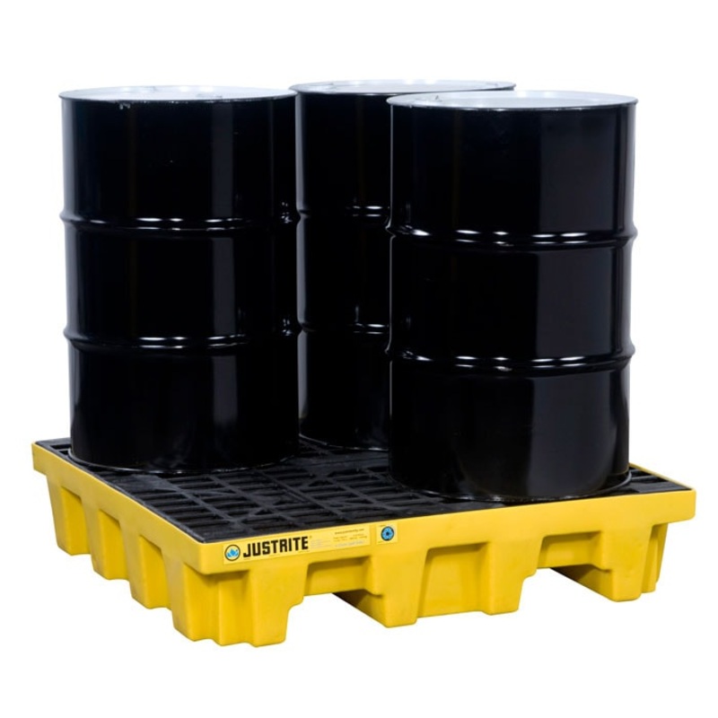 4 Drum Square Plastic Pallet, With Drain, EcoPolyBlend, Yellow - 28636