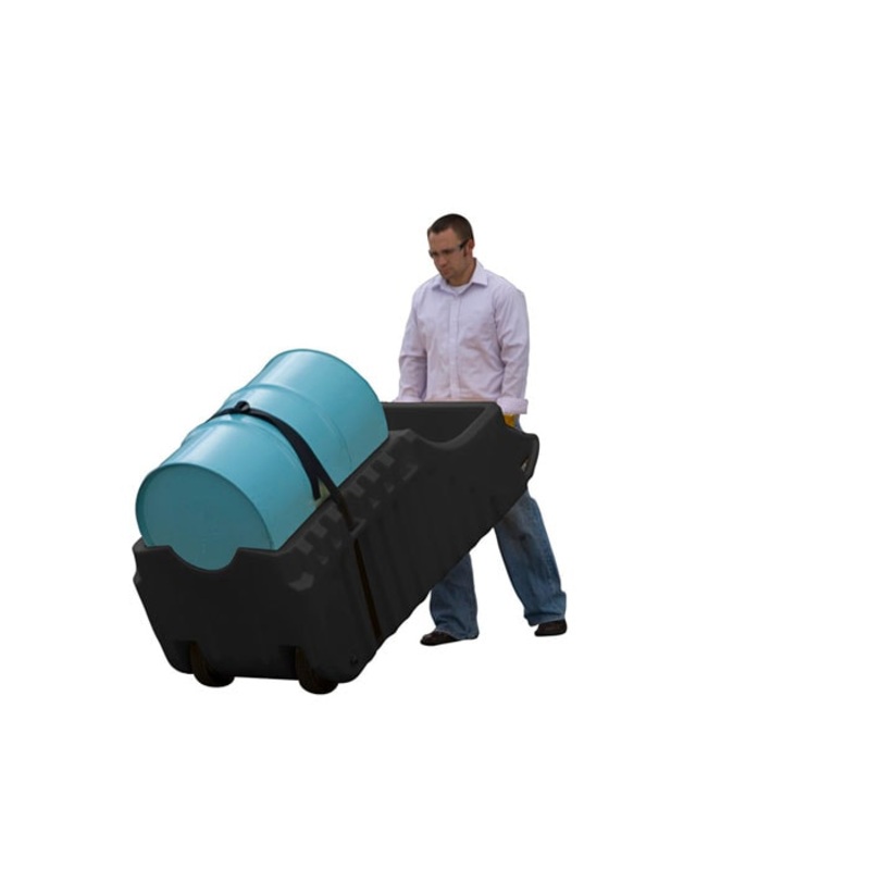 Spill Containment Indoor/Outdoor Drum Caddy, Fits 55 Gallon Drums, EcoPolyBlend, Black - 28665