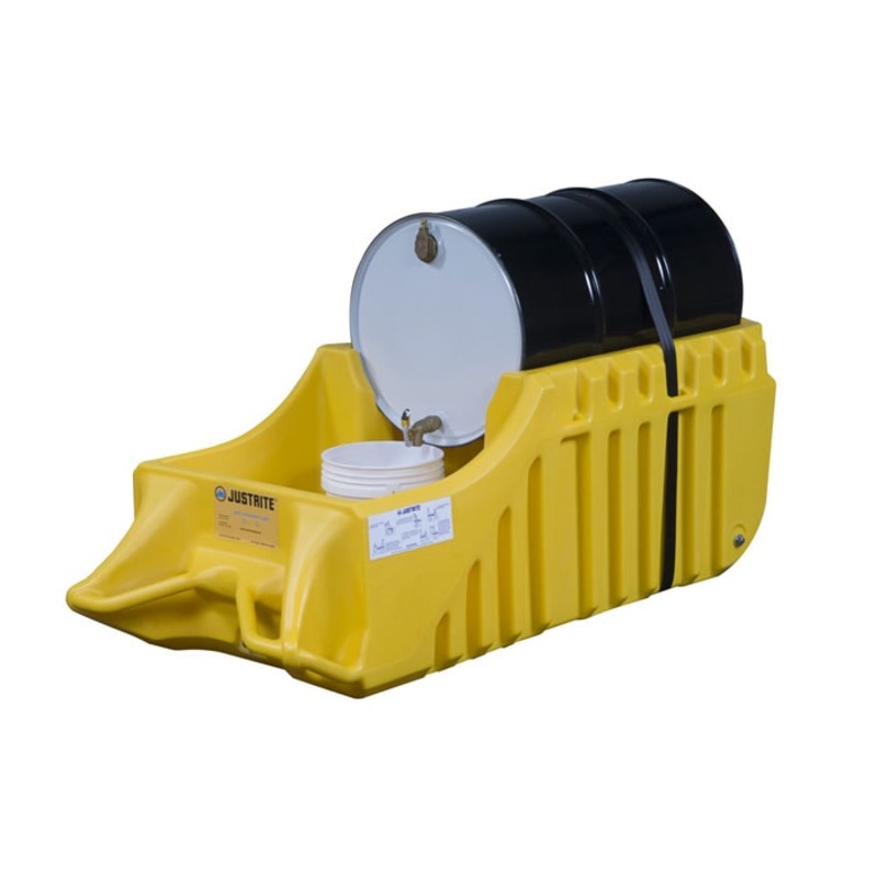 Spill Containment Indoor/Outdoor Drum Caddy, Fits 55 Gallon Drums, Polyethylene, Yellow - 28664