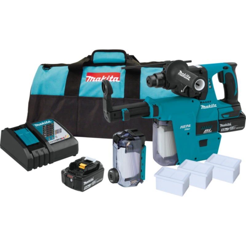 XRH011TX 18V LXT LithiumIon Brushless Cordless 1" SDSPLUS Rotary Hammer Kit, w/ HEPA Dust Extractor [5.0Ah]